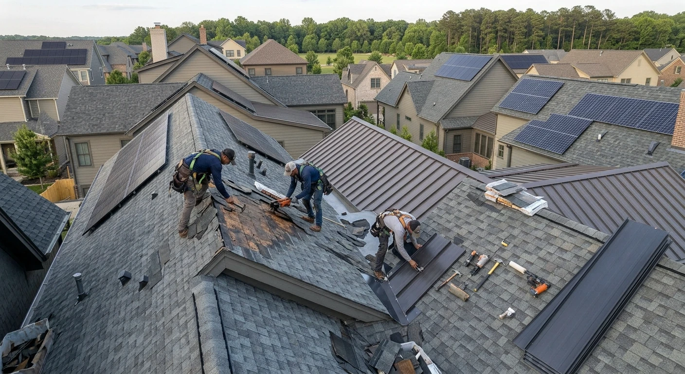 Roofing and construction work in progress